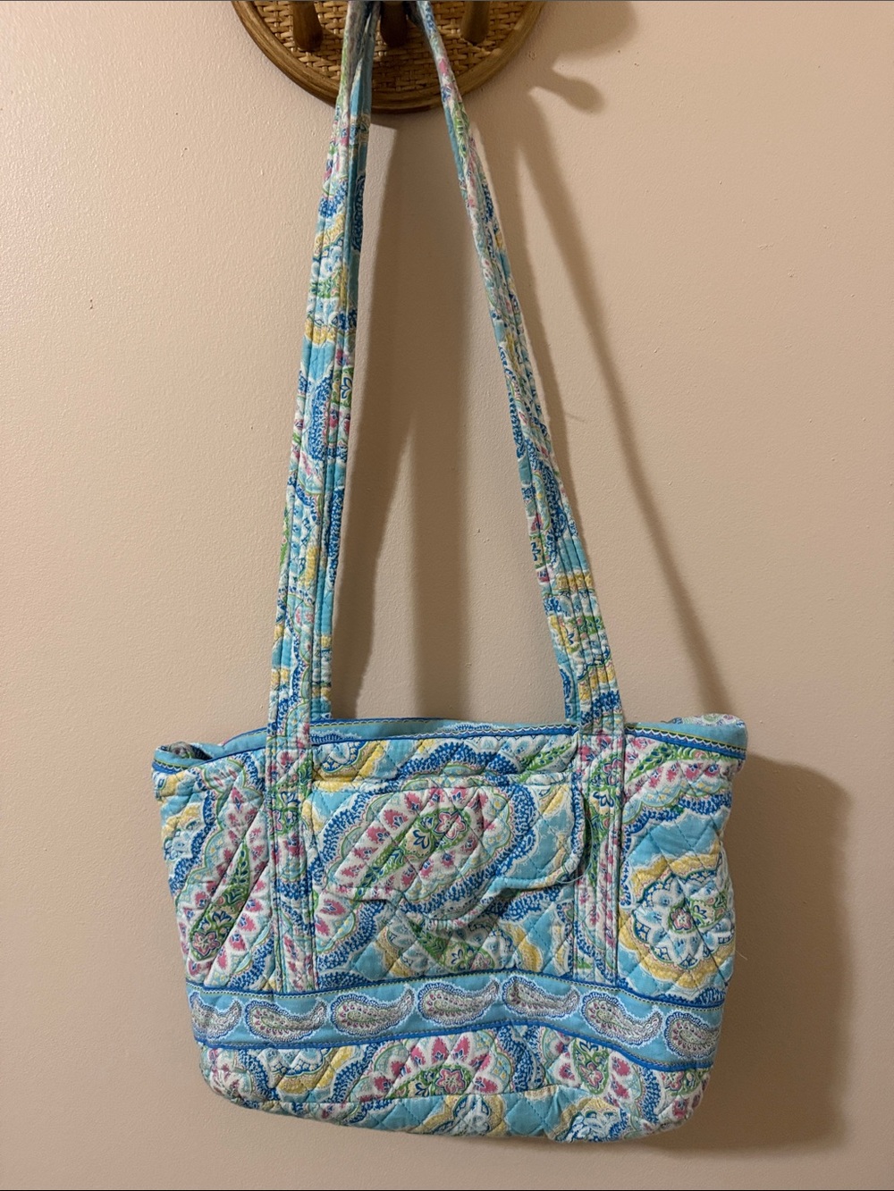 Quilted Paisley Tote Bag in Light Blue